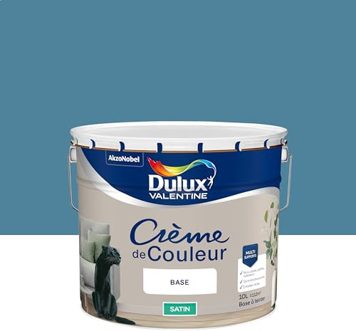 Dulux Valentine Crème de Couleur - Peinture multi-supports intérieure - Satin Bleu Canard 10 L