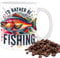 puzzlegame I'd Rather Be Fishing Mug | Large Ceramic Fishing Tea Mug | Funny Fishing Design Large Tea and Coffee Cup for Whiskey, Soup, Beer, Water, Wine