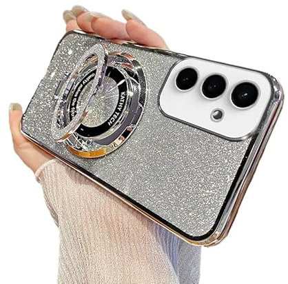 SIYOPINPFY Hülle für Samsung Galaxy A54 5G Hülle mit Ständer Ring Halter, Glitter Funkelnder Diamant Schutzhülle Silikon Dünn Stoßfest Kameraschutz Handyhülle für Samsung Galaxy A54 5G, DS Silber