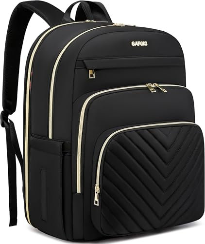 Cafele Konvertierbarer Laptop Rucksack Geldbörse für Frauen und Männer, 17.3 Zoll Reise Wasserbeständiger Gesteppter Computer Rucksack, Schwarz, 2326H-01