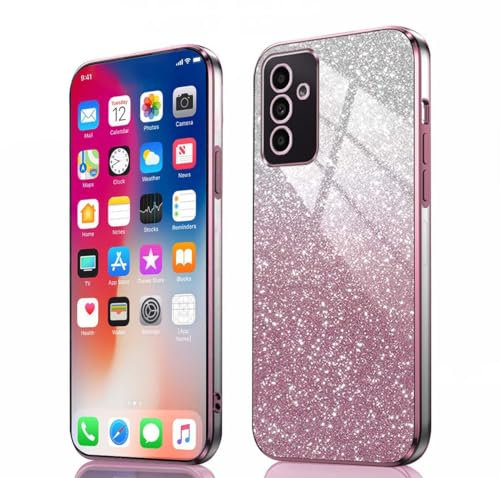 PEIYE Coque pour Samsung Galaxy A14 4G / 5G - Étui Antichoc en Silicone Souple, Housse avec Bords Électroplastifiés et Carte à Paillettes Intégrée, Cover Case -Rose Dégradé