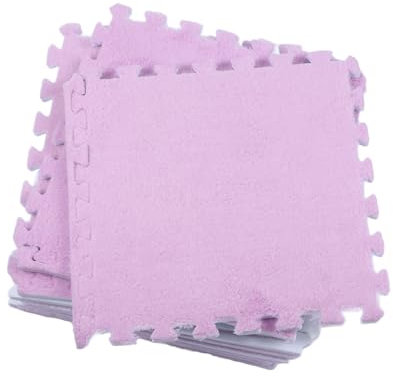 10 Stück Plüsch-Puzzle-Bodenschaummattenfliesen, Flauschige, Schneidbare, rutschfeste, Ineinandergreifende Teppichfliesen (Lila)