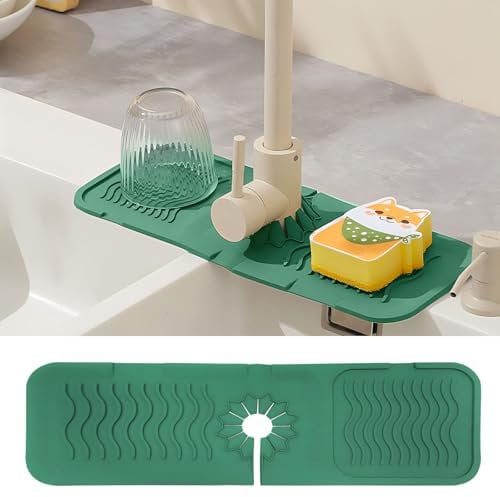 MLOQI Kitchen Sink Splash Guard, Tap Mat for Kitchen Sink, Silicone Draining Mat, Sink Splash Guard for Kitchen, Bathroom(Green)