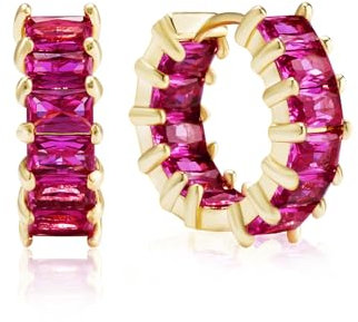 MESOVOR Creolen Ohrringe mit Zirkonia für Damen, 18 Karat Vergoldete Mehrfarbige Zirkonia-Ohrringe, Schmuck, Geschenke für Frauen und Mädchen (Dunkel Rosenrot)