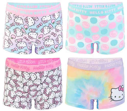 Hello Kitty 100% Combed Cotton Underwear Panties Exclusive Boyshorts in 2/3t, 4t, 4, 6 And 8 Boxer Corti, Confezione da 4 Pantaloncini Rosa, 10 (Pacco da 4) Bambine e Ragazze