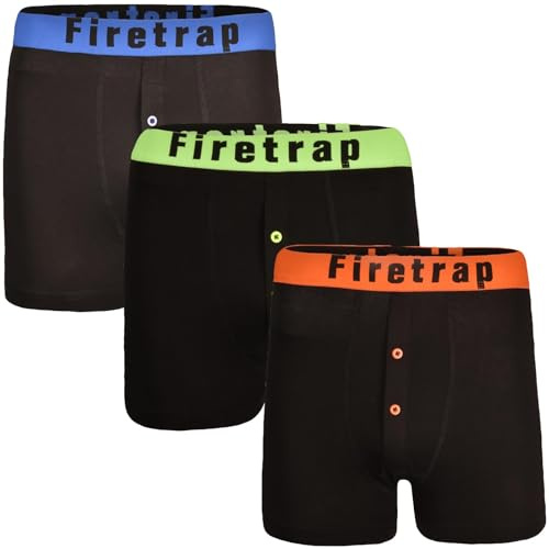 Firetrap Mens Boxers 3 Pack Trunks - Cotton Soft Comfortable Boxer Shorts for Men - Essential Mens Underwear 3 PACK ASSORTED COOPER M