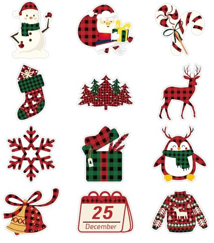 12pcs Christmas Refrigerator Magnets - 12 Designs Cute Snowman Gift Box Santa Claus Holiday Magnets Decorative Magnetic Winter Fridge Sticker for Xmas Party Decor