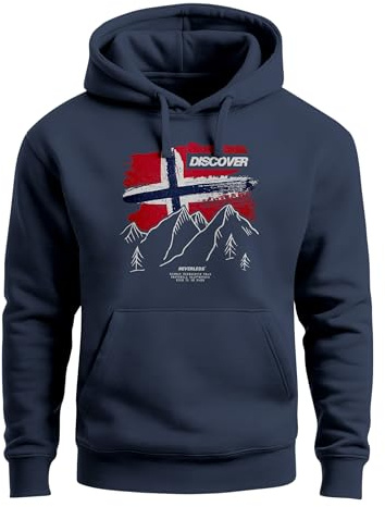 Neverless® Hoodie Herren Frontprint Norwegen Flagge Berge Discover Aufdruck Outdoor Fashion Streetstyle