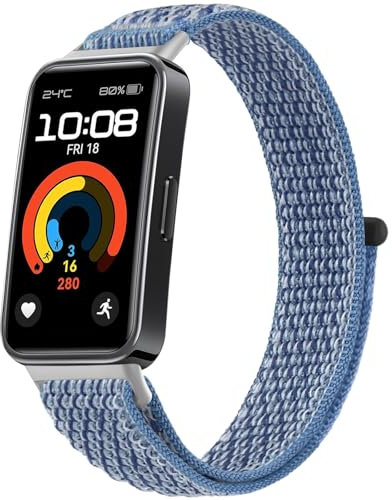Amzpas Armband für Huawei Band 8 Armband Huawei Band 9 Armband Damen Herren,Neues Nylon Ersatzarmbänder Uhrenarmband für Huawei Band 9 / Band 8(Meerblau)