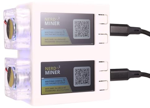 Qussedser NerdMiner V2 Miner 78KH/S*2 Dual Screen BTC Solo Lottery Miner Bitcoin Nerd Miner Miner with Luminous Fan B