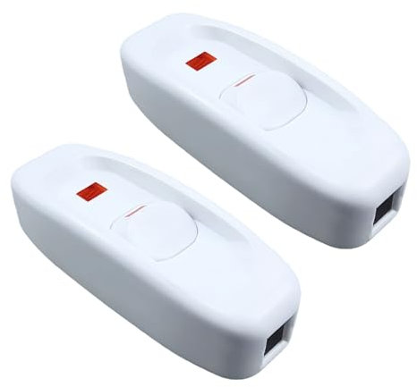 IOIUSKKU 2piece Inline Light Switch 2 Pcs Lamp Switch With LED Indicator For Bedside Lamp ABS Inline Dimmer Switch For Lamp, white