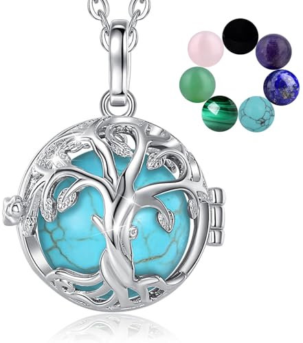 INFUSEU Lebensbaum Kette, Kristall Baum Des Lebens Anhänger Halskette Heilsteine Malachit Obsidian Karneol Türkis Amethyst Schmuck Austauschbare Steine Magie Witch Geschenk für Damen Mädchen