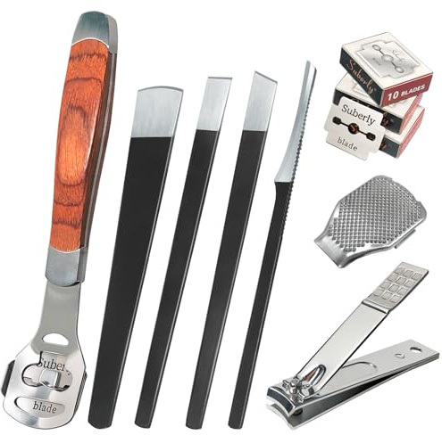 Hornhautrasierer für Füße, 37-teiliges Set (1 Fußfeile & 4 Pediküre-Messer & 1 Fußfeilenköpfe & 1 Nagelknipser & 30 Ersatzscheiben-Klingen) Professioneller Hornhautentferner für Füße Werkzeuge für