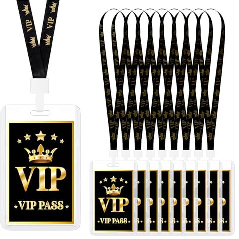 Yuecda 10 Sets VIP-Abzeichen-Umhängeband mit Kunststoff-VIP-Pass-Karte, schwarzes Umhängeband, VIP Backstage-Pass für Musikpreis, Filmabend, Geburtstag, Party, Konzert, Event