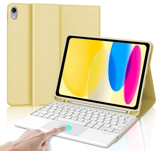 IVEOPPE Teclado iPad 10 Generación 2022/11 Generación A16 2025 (10.9/11 Pulgada), QWERTY Español Ñ, Touchpad Bluetooth Magnéticamente Teclado para iPad 10/11 Gen, Amarillo