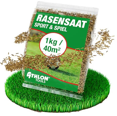 ATHLON TOOLS Semi per prati sportivi e da gioco, 1 kg/40 m², per la primavera, seme per prati a germogliare rapidamente, semina prato, prato sportivo robusto per bambini e animali domestici