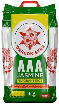 Dragon Star AAA Jasmine Fragrant Rice | Long Grain and Authentic Rice | Aromatic Flavour | Soft and Fluffy Texture | Perfect for Traditional Recipes | Weight 10kg | Pack of 1