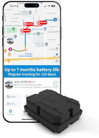 Magnetic GPS Tracker for Vehicles, Long Battery Life, 5D Free Trial