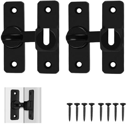 2 Pack 180 Degree Black Door Latch，90/180 Degree flip Sliding barn Door Lock for Barn,Pet,Bathroom,Outdoor,Garage,Window