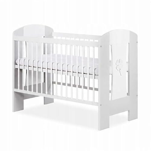 Babybett 120x60 cm weiß/grau – Nati Kinderbett Holz – höhenverstellbar, Gitterbett aus Massivholz, modernes Design, Babybett für Neugeborene und Kleinkinder, Zertifikat (Nati)
