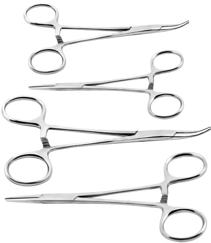 Ainiv 4 Stück Piercingzange Set, Selbstverriegelnde Piercing Zange | 12,5cm, 18cm Fischerei Klemme mit Sägezahndesign, Vielseitige Verriegelungszange für DIY Handwerk (2Gerade+2Gebogen)