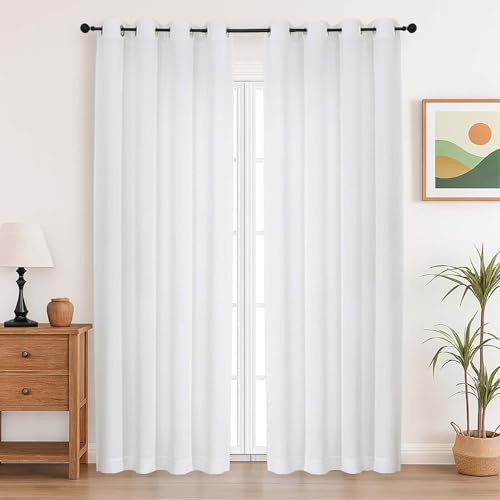 Simplebrand Weiß Gardinen Vorhänge Schlafzimmer Vorhang Beige Gardine Wohnzimmer Leinenoptik Gardinen mit Ösen Fenster Halbtransparent Vorhang Modern Innen Balkontür Küche Vorhänge 140 x 245 cm