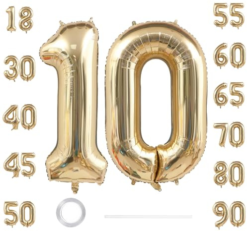 GoldRock XXL Folienballon 10 Geburtstag Mädchen Junge Deko,40 Zoll Luftballon 10. Geburtstag Junge Mädchen,Geburtstagsdeko 10 Jahre,Zahlen Ballon 10 Weißgold,Zahlen Luftballon 10 für Jubiläum,Hochzeit