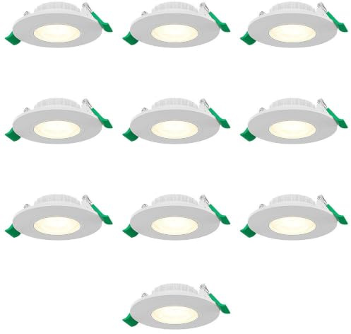 HOFTRONIC - 10er Set Terni LED-Einbaustrahler Bad Dimmbar - 6 Watt 570 Lumen - Einstellbare CCT-Lichtfarbe 2700K/4000K/6000K - Geringe Einbautiefe 25mm - Rund - IP44 Badezimmer Einbauspot - Weiß