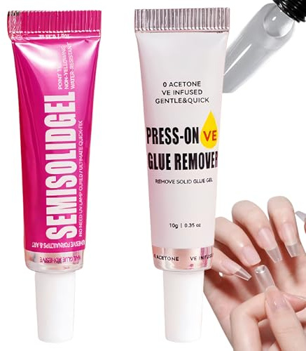 Nail Glue Extra Strong, Strong Nail Glue Gel, 30-Day Long-Lasting Hold, Fast-Drying in 15 Seconds, No UV Lamp Needed. For Press-On & False Nails, Includes Easy Remover, Perfect for At-Home Nail Art