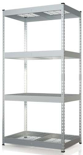 KARAT Étagère de Rangement Lourde Yukon Rivet – Rayonnage en Acier avec tablettes grillagées, capacité de Charge 250 à 350 kg par Niveau (Galvanisé, 180 x 90 x 60 cm - 4 Niveaux)