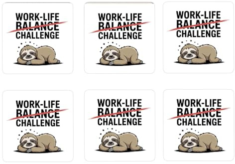Work-Life Balance/Challenge 6er Set Untersetzer aus Holz mit Faultier Lustiger Spruch - humorvolle Deko für entspannte Bürotage