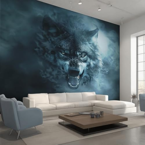 Generisch Tapete Wolf, Art Fototapete Wildtier Wolf Tapeten Wandtapete Wohnzimmer Grau Tapete fur Schlafzimmer 300x210 cm Wanddekoration Vliestapete W&39