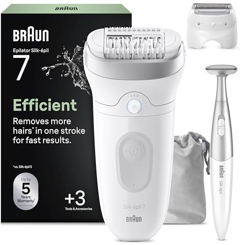 Braun Epilierer Damen Silk·épil 7, Ladyshaver, 7-241, Silber | Breitem Kopf für Eine Einfache Haarentfernung, Nass Und Trocken, Lang Anhaltend Glatte Haut, Inkl. 1 Extra Und Bikini-Trimmer