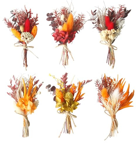 6 Bündel Trockenblumenstrauß Mini Echten Trockenblumen zum Basteln Boho Trockenblumenstrauß Rot Klein Handgemachter Blumenstrauß Getrocknete DIY Trockenblumen Blumen Deko für Bilderrahmen
