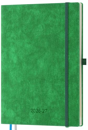 IN-LUXPRO Kalender 2026 2027 Wochenplaner A4,18-Monate Buchkalender (Jul.2026-Dez.2027) Terminplaner mit Ausgaben & Notizseiten,mit Vegan-Leder & Notizseiten,Grün.