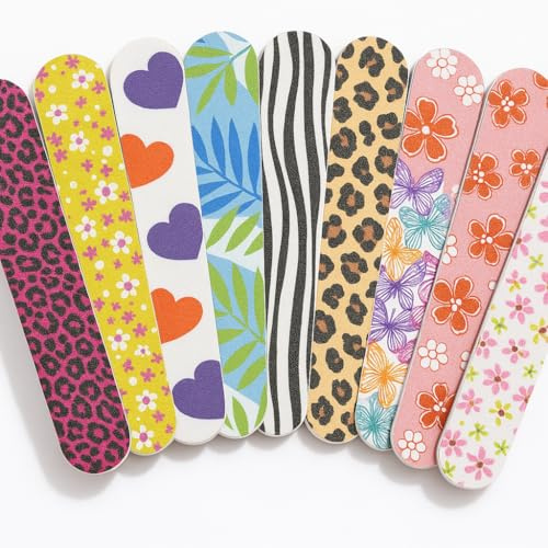 20 Mini Nail Files Double Sided Emery Boards, 180/240 Grit for Natural Nails, 9cm Colourful Patterned Nail Files. Home Travel and Handbag Use, Washable Nail Filing Boards for Everyday Nail Care