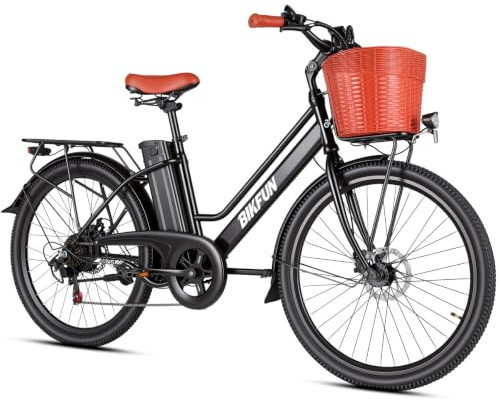 ANCHEER BIKFUN 26 E-Bike für Erwachsene, 7 Gang Elektrofahrrad mit Abnehmbarem 36V 10.2Ah Akku, 25 km/h und 70–100km Reichweite E-Bike mit Korb für Städtische Pendler, Männer und Damen