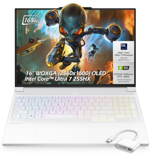 Lenovo Legion 7i 16 2.5k OLED Gaming Laptop - Intel Core 9 275HX - 16 WQXGA OLED 165Hz – RTX 5070 – 32GB RAM 1TB SSD – Backlit KB Wi-Fi7 Win11 – Glacier White – w/USB Hub, W/GaLiMu