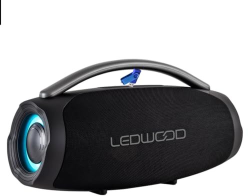 Ledwood Xtreme360 méga Enceinte Bluetooth 360W Extra Bass LED RGB IPX5 Micro USB FM Noir Gros modèle 45 cm + clé USB 32 gigas