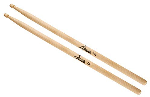 XDrum Schlagzeug Sticks 7A Wood Tip (tropfenförmiger Holzkopf, Länge: ca. 392 mm, 1 Paar)