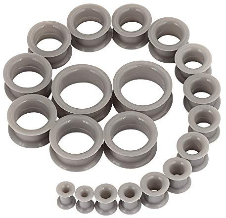Longbeauty 20er Set/10 Paar Hart Silikon Tunnel Set Dehnungsset Ohr Piercing Schmuck Grau