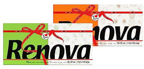 Renova Servilletas de Papel Red Label | 140 Servilletas | Mitad Blancas Decoradas, Mitad Color | Tamaño Estándar