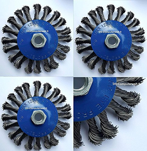 2 Kegelbürsten Ø 125 mm – gezopfte Schleifbürste – M14 x 2 Drahtbürste/Kegelbürste