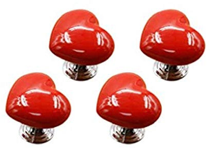 Lvcky, Möbelknöpfe, Keramik, Schubladenknöpfe, herzförmig, 38 mm, Rot, 4 Stück