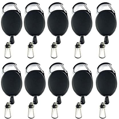 AMACOAM 10 Stück Schlüssel Jojo Ausweis Jojo mit Gürtelclip Schlüsselband Ausziehbar Schlüsselanhänger Ausziehbar Key mit Extra Starker Feder und Reißfester Schnur für Schlüssel Ausweise, Schwarz