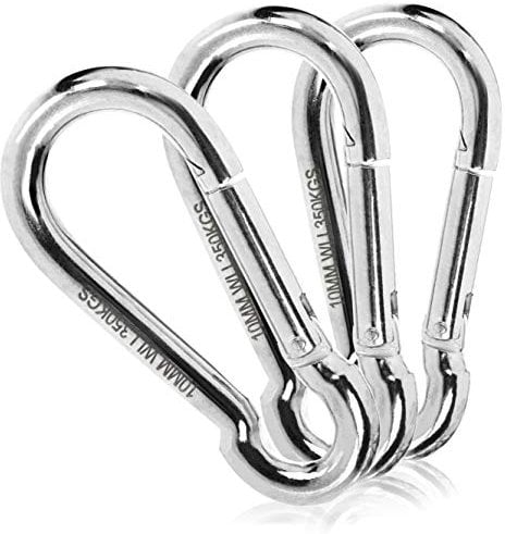 com-four® 3x Karabinerhaken - Stahl-Karabiner mit 350 kg Tragkraft - für Sonnensegel, Schwebegrill, Boxsack und viel mehr