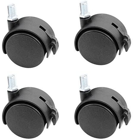 MroMax Lenkrollen aus Polypropylen, 4 cm Durchmesser, 360 Grad, 10 mm x 15 mm, mit Gewinde, 40 mm, für Bürostuhl, Warenregal, Schwarz, mit Bremse, 4 Stück