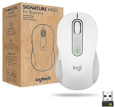 Logitech Signature M650 for Business, Mouse wireless per mani di piccole e medie dimensioni, Logi Bolt, Bluetooth, SmartWheel, Bianco