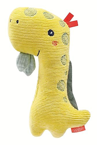 Fehn Stabgreifling Dino - Motorikspielzeug für Babys zur Förderung der Motorik und Sinne - Baby Spielzeug als Kuscheltier und Greifling mit Rassel & Quietsche - Geschenk zur Geburt ab 0+ Monaten
