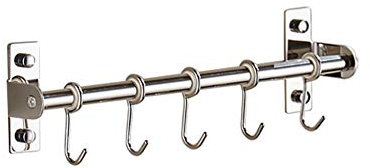 Z·Bling 30CM/5Hooks Crochets Barre Ustensile Cuisine Support Mural Barre Cuisine Porte Ustensile Cintre Patère Tube Barre Serviette Manteau en SUS304 Acier INOX Barre de Suspension pour Cuisin